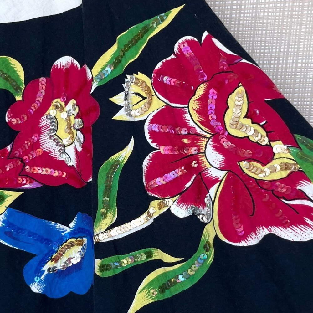 NWT Floral Sequins Skirt Black White Stripe Festive Playful Whimsy Goth Lydia - Picture 11 of 15